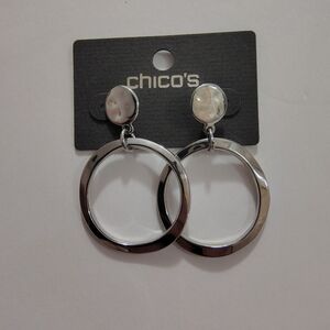 Chico's Shiny Silver Open Circle Drop Earrings